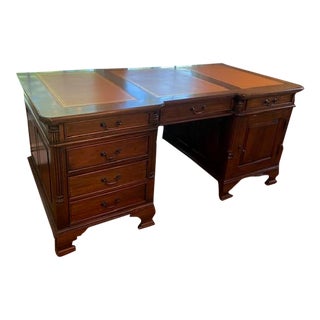 Partner's Desk in Mahogony - Noier Finish With Camel Leather Top For Sale