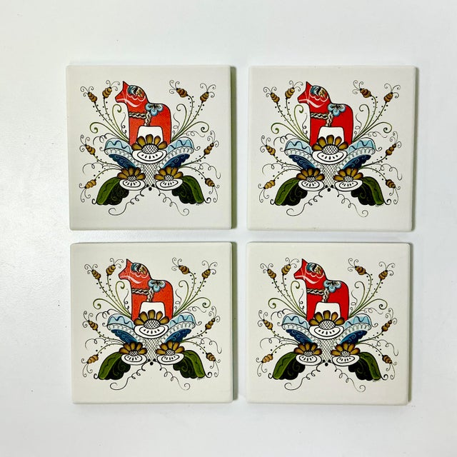 Late 20th C Swedish Gustavian Boho Chic Dala Horse Coasters - Set of 4 For Sale - Image 4 of 10