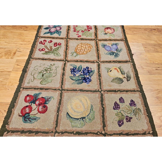 Vintage American Hand Hooked Rug, Fruit Blocks Pattern, Folk Art Tapestry, 2x4 For Sale In Chicago - Image 6 of 12