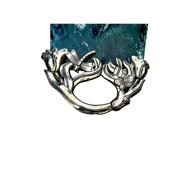 Shabby Chic Godinger Silver Plated Green Marble Charcuterie Tray With Ornate Dragonfly/Butterfly Handles For Sale - Image 3 of 7