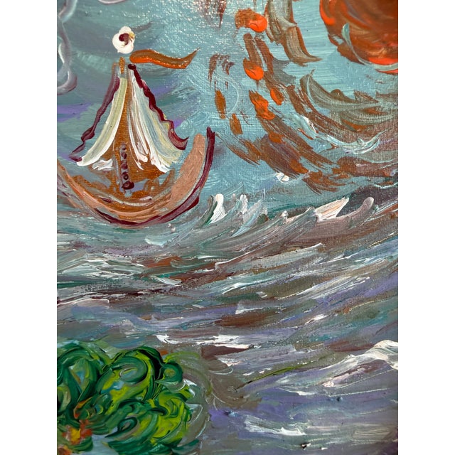 Purple Serg Graff “Storm Wanderer” Original Art, Fantasy Ship Seascape Nautical Art Coa For Sale - Image 8 of 9