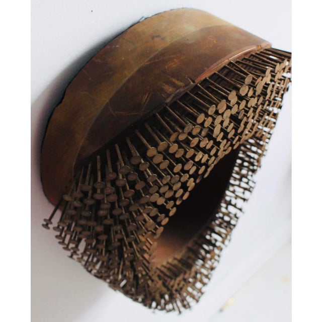 1910s Antique Folk Art Mirror With Nails For Sale - Image 5 of 8