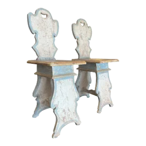 Italian 17th Century Style Pair of Tuscan "Sgabelli" Painted Stools