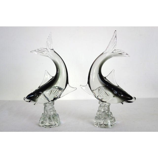Set of two large blown glass fish creations, Murano, Italy, 1960s/1970s. High-quality handcrafted by "Veteria G....