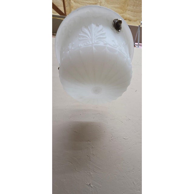 White 1910s Art Deco Semi-Flush Mount Bowl Ceiling Light Fixture Pendant Brass Hardware For Sale - Image 8 of 13