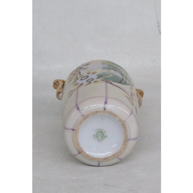 Nippon Hand Painted Landscape Scene Vase With Two Gilded Handles For Sale - Image 4 of 12