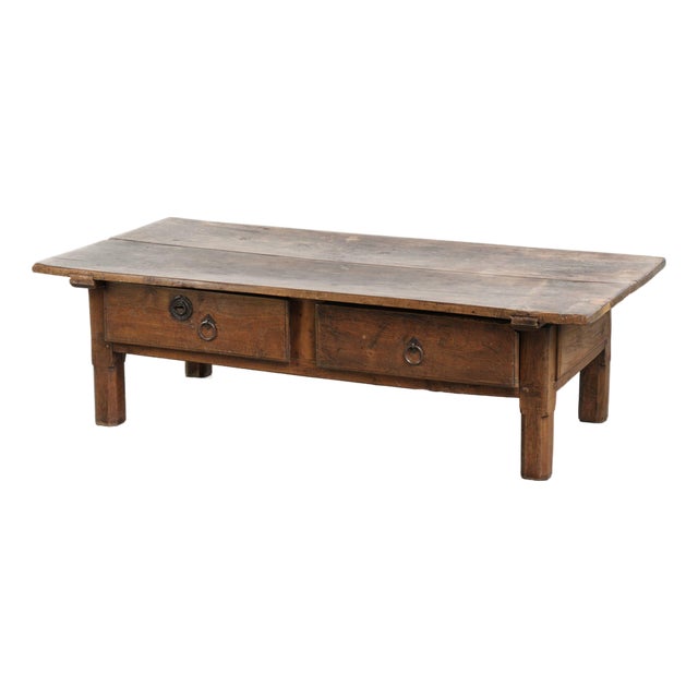 Antique Southern European Fruitwood Coffee Table with Drawer For Sale