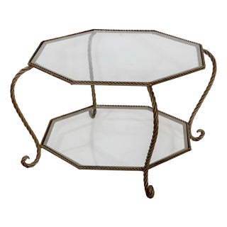 Octagonal Two Tier Rope Twist Wrought Iron and Glass Coffee Table C. 1950/70's For Sale