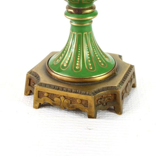 Green Pair Antique Limoges Porcelain & Ormolu Covered Urns With Genre Scenes C1890 For Sale - Image 8 of 8