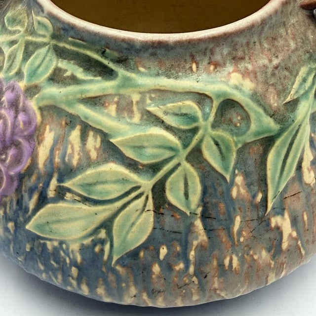 Ceramic Roseville Wisteria Blue Matte Art Pottery Two-Handled Vase, 1930s For Sale - Image 7 of 14
