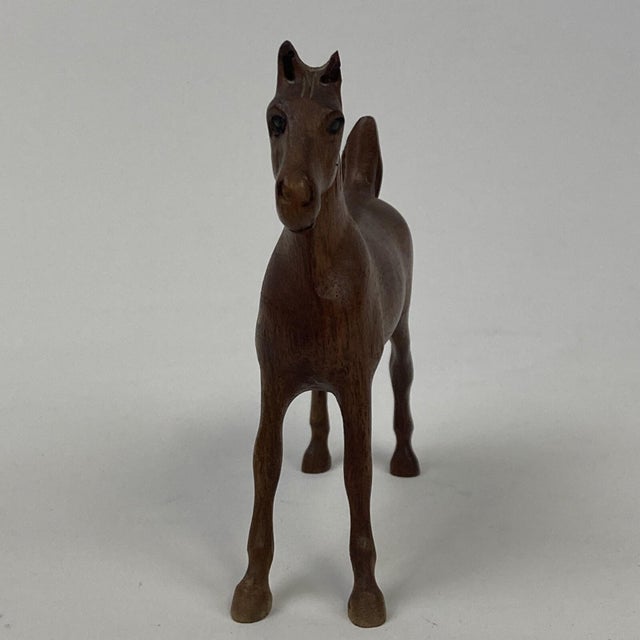 VTG Carved Wood 4" Saddle bred Horse Weanling 3D Equine Folk Art Grand Walnut Grand Wood horses and animals are carved...