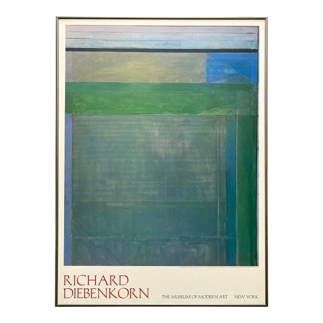 Richard Diebenkorn Vintage 1989 Abstract Expressionist Lithograph Print Framed Large Museum Poster " Ocean Park 115 " 1979 For Sale