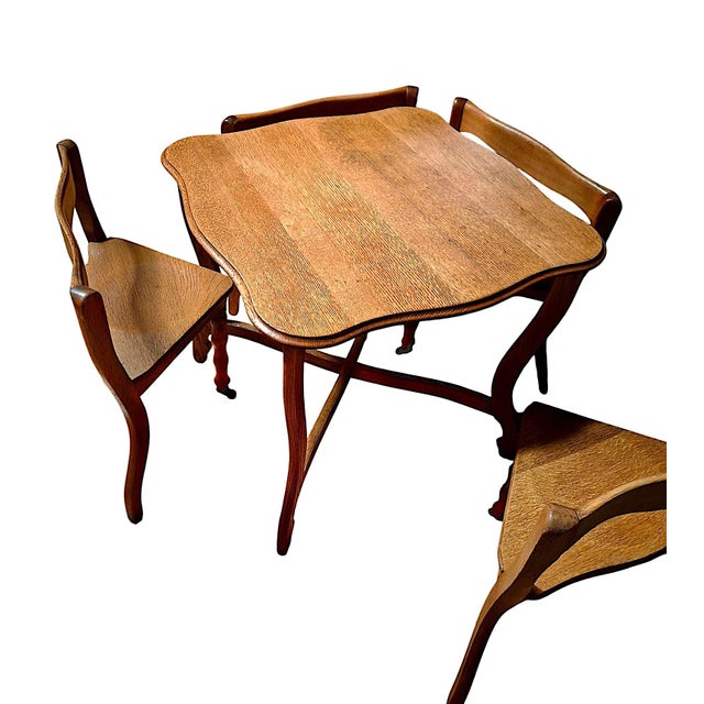 Camel Vintage French Provencial-Style, Child-Size Nesting Table and Four Chairs For Sale - Image 8 of 9