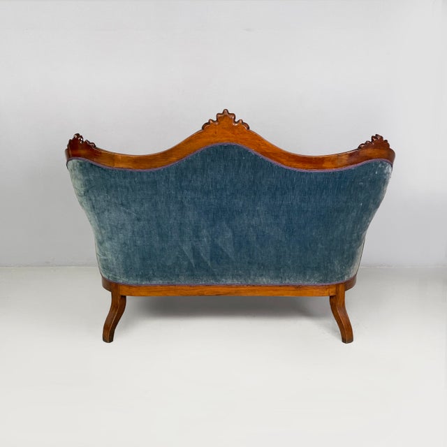 1920s Italian Louis XVI Style Sofa in Light Blue Velvet and Wood, 1930s For Sale - Image 5 of 18