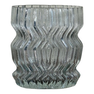Vintage Martin Freyer for Rosenthal Studio 'Striated Series' Textured Clear Glass Vase Sculptural Modernist Form For Sale