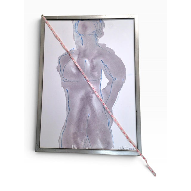 2000 - 2009 Arthur J. Krakower (1921-2009) Nude 3, 2005 - Large 29x21 Framed Original Watercolor & Ink on Zb Paper, Ajk Signed For Sale - Image 5 of 6