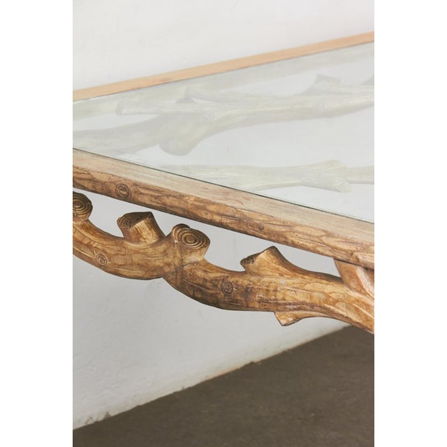 Tan Vintage Wooden Dining Table with Brutalist Glass Top, 1970s For Sale - Image 8 of 13