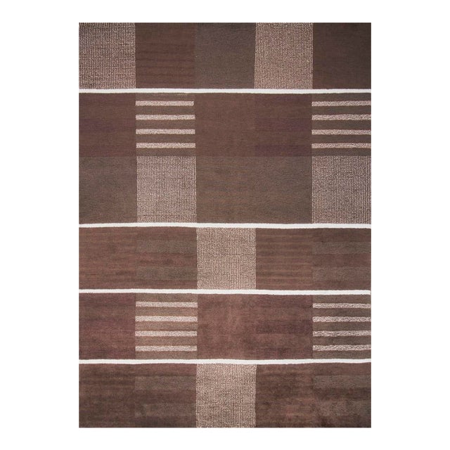 Rug & Kilim’s Scandinavian Style Rug With Brown and Cream Geometric Patterns For Sale