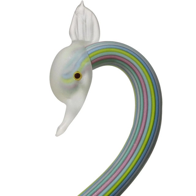 Mid-Century Modern Murano Fratelli Toso Vintage Rainbow Colors Filigrana Ribbons Italian Art Glass Satin Surface Swan Figurine For Sale - Image 3 of 9