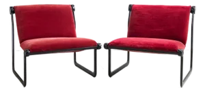 Knoll Aluminum Sling Lounge Chairs by Bruce Hannah and Andrew Morrison in Crushed Red Velvet 1960s