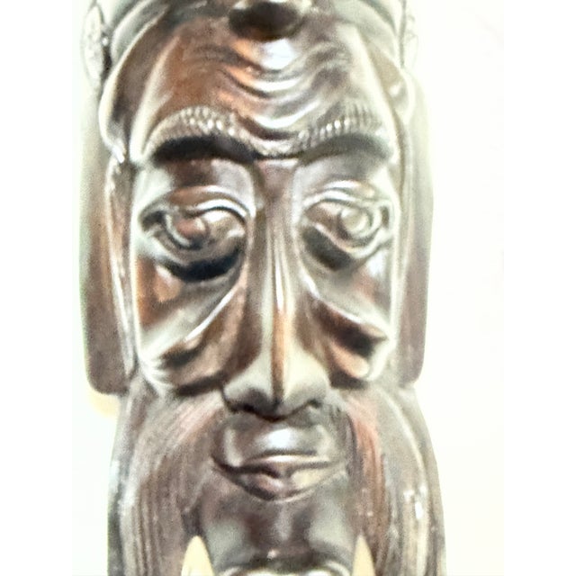 Mid 20th Century Vintage Hand-Carved Maya Maize God Hardwood Wall Mask For Sale - Image 5 of 12