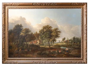 Dutch Artist, Landscape with Stream, Original Oil on Canvas, 18th Century