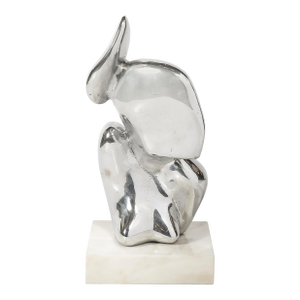 Mid-Century Modernist Polished Aluminum Abstract Sculpture on Marble Base Signed