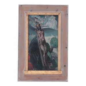 Arthur Meltzer (American 1893-1989) "Antique Crucifix" Oil Painting on Masonite and Housed in a Housed in a Custom Frederick Harer Frame