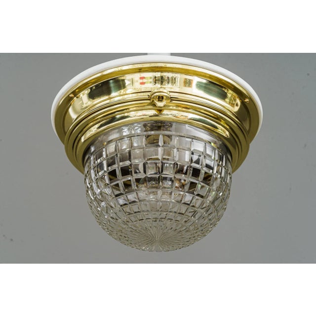 Art Deco Ceiling lamp with cut glass shade vienna around 1920s The glass shade can be opened for bulb changing Polished...