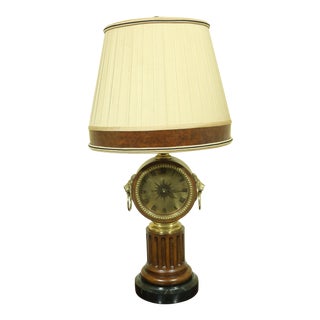 Maitland Smith Clock Face Lamp W. Shade & Marble Base For Sale