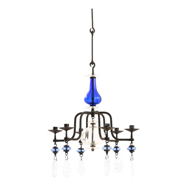 Candelabra in Glass and Wrought Iron by Erik Höglund for Boda Glasbruk, 1970s For Sale
