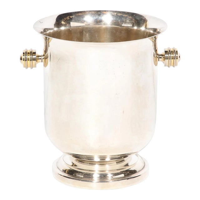 Art Deco Machine Age Silver Plate Ice Bucket With Milled Handles For Sale