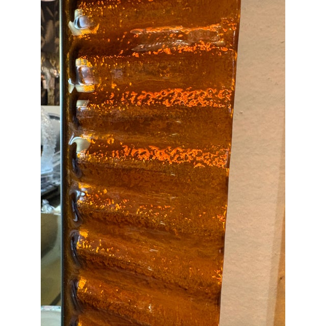 Vintage Italian Glass Pair of Orange Scalloped Wavy Wall Mirrors by Linea Vetro For Sale In West Palm - Image 6 of 16