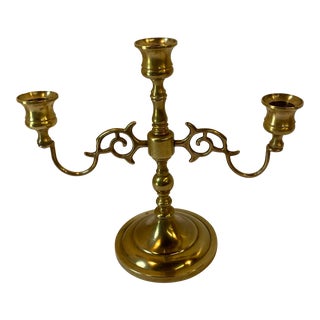 Vintage Brass Three Candle Candelabra For Sale