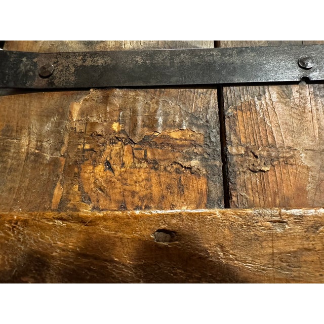 Rare Antique German Wood Wine Crate W Lid, 19th Century, Industrial Metal Straps For Sale - Image 10 of 18