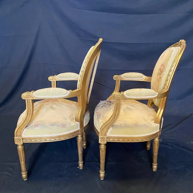 19th C Armchairs With Aubusson Tapestry Upholstery -A Pair For Sale - Image 9 of 13