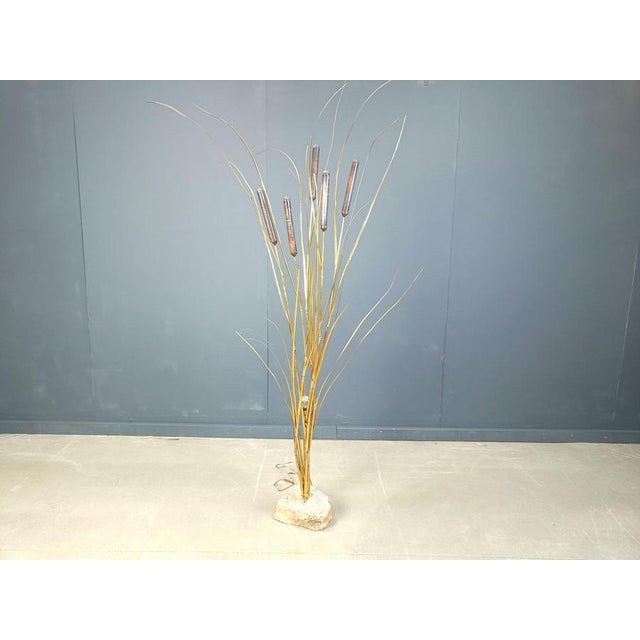 Vintage Brass Cattail Floor Lamp attributed to Daniel Dhaeseleer, 1970s For Sale - Image 11 of 13