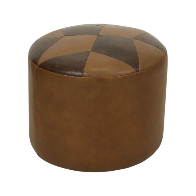 1960s Vintage Round Brown Ottoman with Star Motif, 1960s For Sale - Image 5 of 11