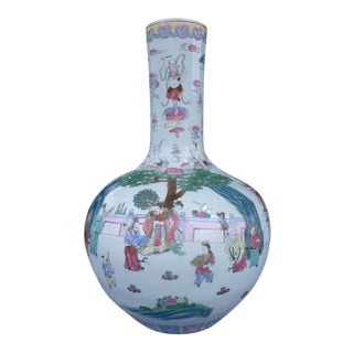 Antique Famille Rose Jaijing Mark Bulbous Vase For Sale