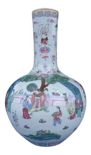 Antique Famille Rose Jaijing Mark Bulbous Vase