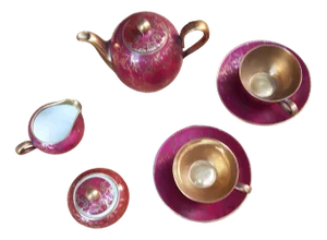 Gilded Porcelain Service Tete À Tete in Pink and Gold, Set of 5