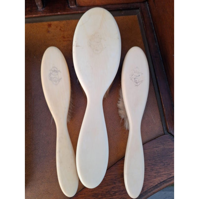 Bakelite Bedroom Set with Monogram with Various Brushes, Nail Polish and Intact Mirror, Set of 9 For Sale - Image 3 of 10