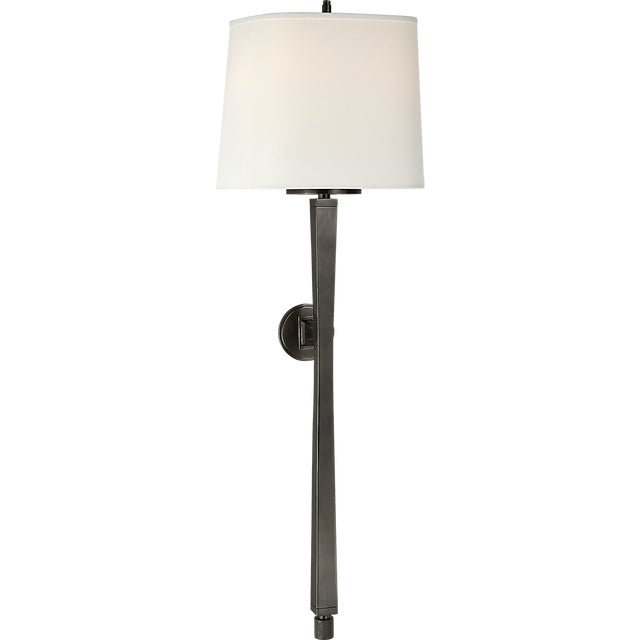 Thomas O'Brien for Visual Comfort Signature Edie Baluster Sconce in Bronze with Linen Shade For Sale