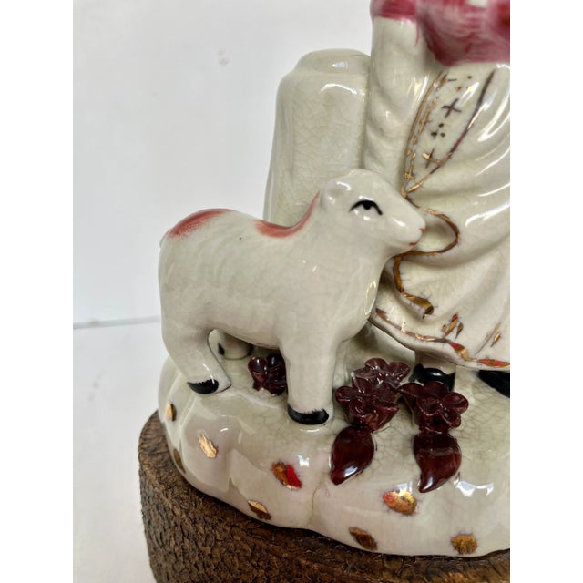 Vintage Staffordshire Girl With Lamb Lamp For Sale - Image 10 of 13