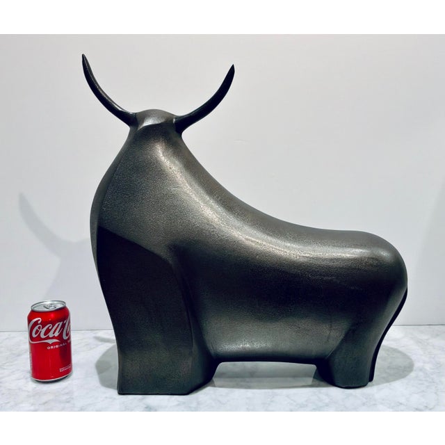 Original retail $800, stylish Currey & Company Mid-Century Modem Style Bronze Ferdinand Bull Sculpture,
