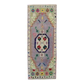 Vintage Zabihi Collection Funky Turkish Anatolian Mat Size Rug - 1'6" x 3'9" For Sale
