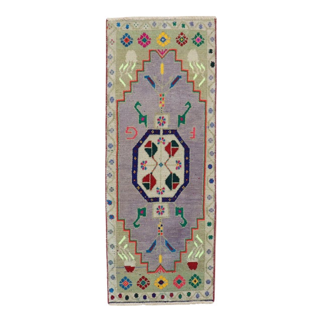 Vintage Zabihi Collection Funky Turkish Anatolian Mat Size Rug - 1'6" x 3'9" For Sale