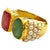 Bochic “Orient” Red Ruby, Green Emerlad & Pearl Ring Set 18K Gold & Silver, Size 9.5 For Sale