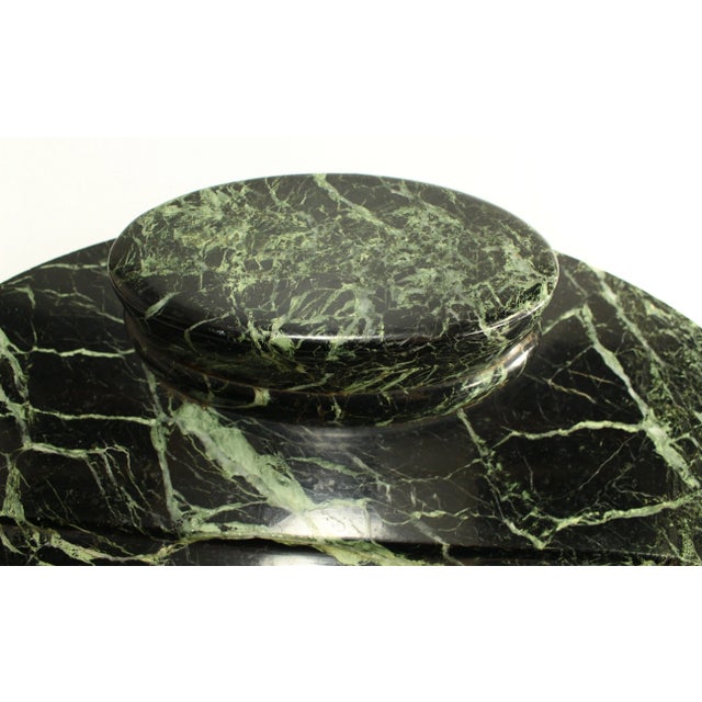 1900's Art Deco Oval Desk Inkwell Black Marble with Green Strikes For Sale In Houston - Image 6 of 12