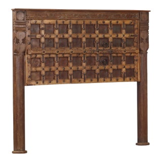 Queen Headboard Constructed From an Antique Indian Teakwood and Iron Door and Pillars For Sale